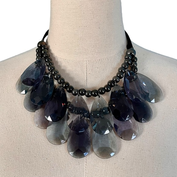 VINTAGE Joan Rivers Signed Blue Gray Statement Necklace Multi-Strand Teardrop - Picture 3 of 14